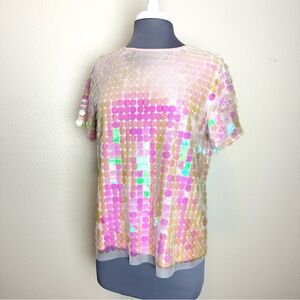 Anthropologie Pink Iridescent Sequin Top Sz M